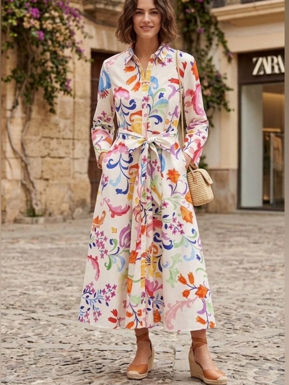 Zara Dopamine Tropical Midi Dress XS